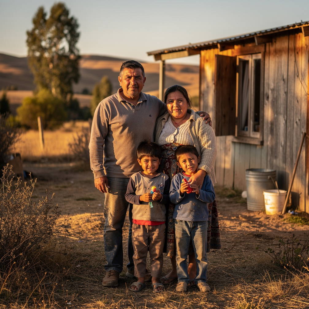 Rural Chilean family outside their home